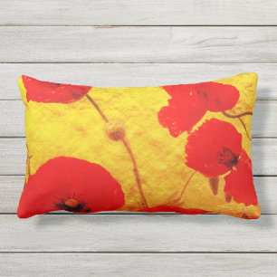 Gold Foil Golden Red Poppy Flower Glitter Colorful Lumbar Pillow