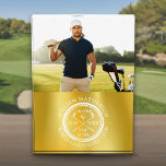 Gold Foil Golf Hole in One Golfer Photo Acrylic Award<br><div class="desc">Featuring an aged stamp effect classic retro design. Personalize the golfer's photo,  name,  location hole number and date to create a great keepsake to celebrate that fantastic hole in one golf award. Designed by Thisisnotme©</div>