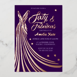 Gold Foil Gown 60th Birthday Party Real Invitation