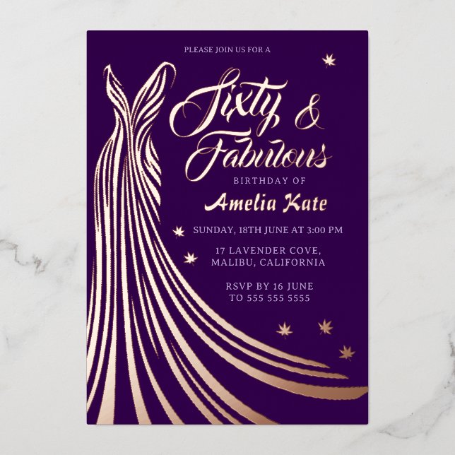 Gold Foil Gown 60th Birthday Party Real Invitation (Front)