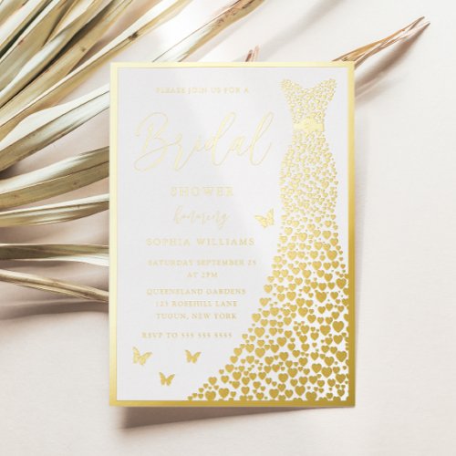 Gold Foil Gown Elegant Bridal Shower Real Golden  Foil Invitation