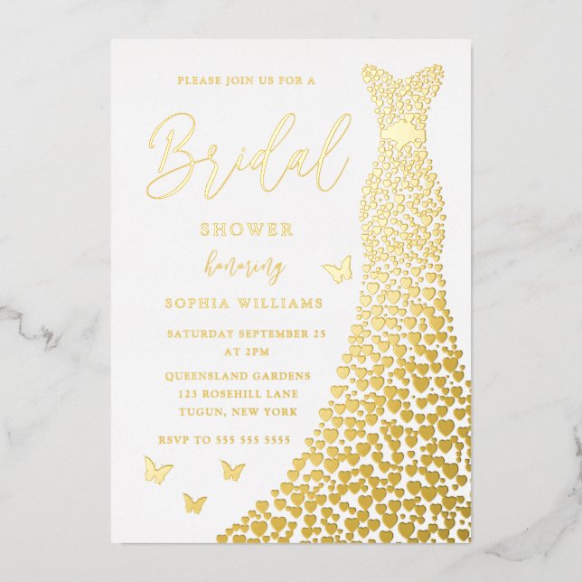 Gold Foil Gown Elegant Bridal Shower Real Golden  Foil Invitation (Front)