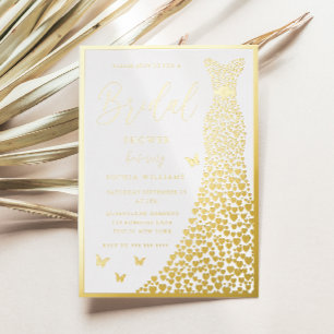 Gold Foil Gown Elegant Bridal Shower Real Golden  Invitation
