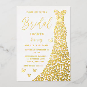 Gold Foil Gown Elegant Bridal Shower Real Golden  Invitation