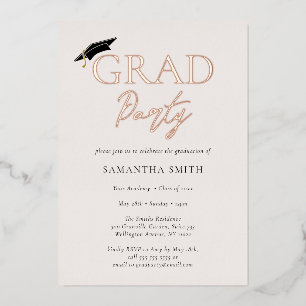 Gold Foil Grad Cap Calligraphy Graduation Party Foil Invitation