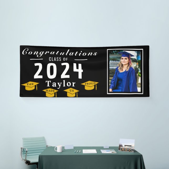 Gold Foil Grad Hats:  Personalized  Graduate Photo Banner (Tradeshow)