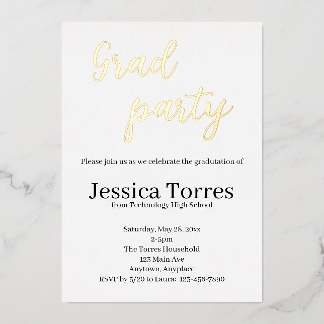 Gold Foil Grad Party Graduation Invitation (Front)