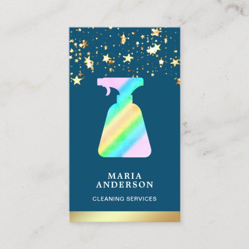 Gold Foil Gradient Spray Bottle Cleaning Services Business Card