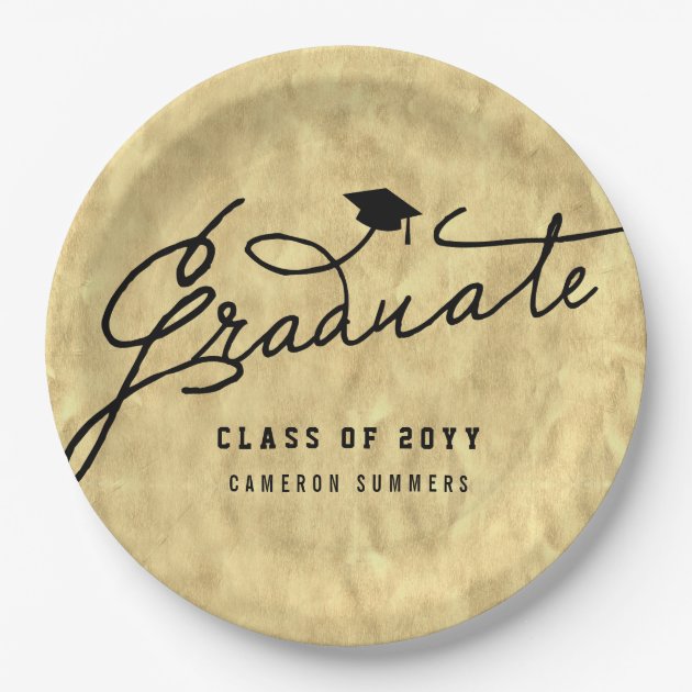 Gold Foil Graduate Graduation Party Paper Plates