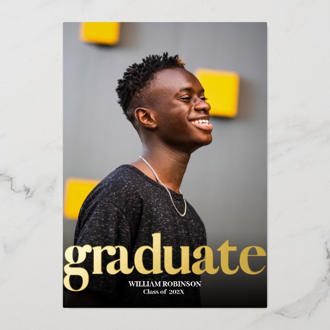 Gold FOIL GRADUATE TWO PHOTOS GRADUATION Foil Invitation (Front)