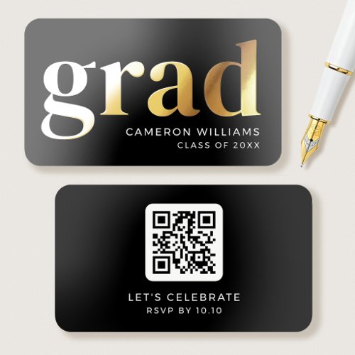 Gold Foil Graduation Mini Invitation Black Cards