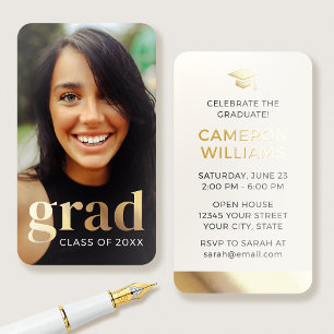 Gold Foil Graduation Mini Invitation Photo Cream Business Cards