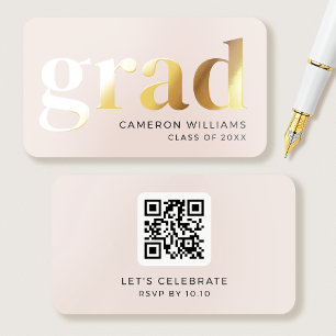Gold Foil Graduation Mini Invitation QR Code Pink Business Cards