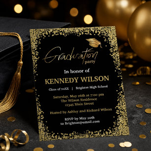 Gold foil Graduation Party Invitation Black
