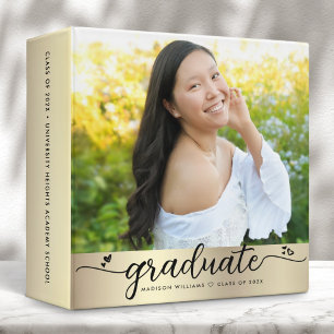 Gold Foil Graduation Photo Album Script Hearts 3 Ring Binder