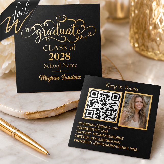 Gold Foil Graduation QR Code Calling Card (Creator Uploaded)