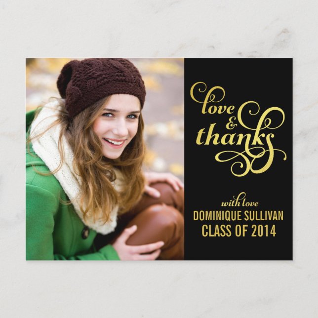 Gold Foil Graduation Thank You Postcard (Front)