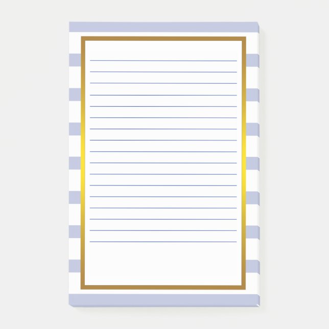 Gold Foil Gray Stripe white Lined Business Lines Post-it Notes (Front)