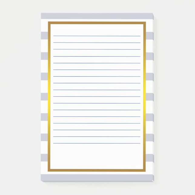 Gold Foil Gray Stripe white Lined Business Lines Post-it Notes (Front)