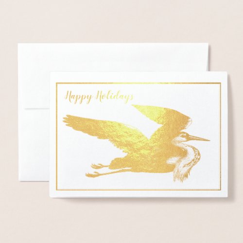 Gold Foil Great Blue Heron Holiday Thoreau Quote Foil Card