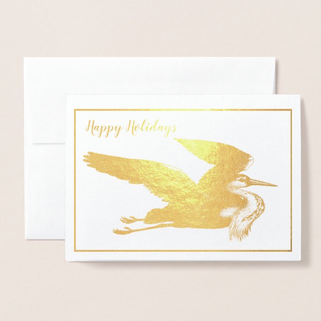 Gold Foil Great Blue Heron Holiday Thoreau Quote Foil Card (Front With Envelope)
