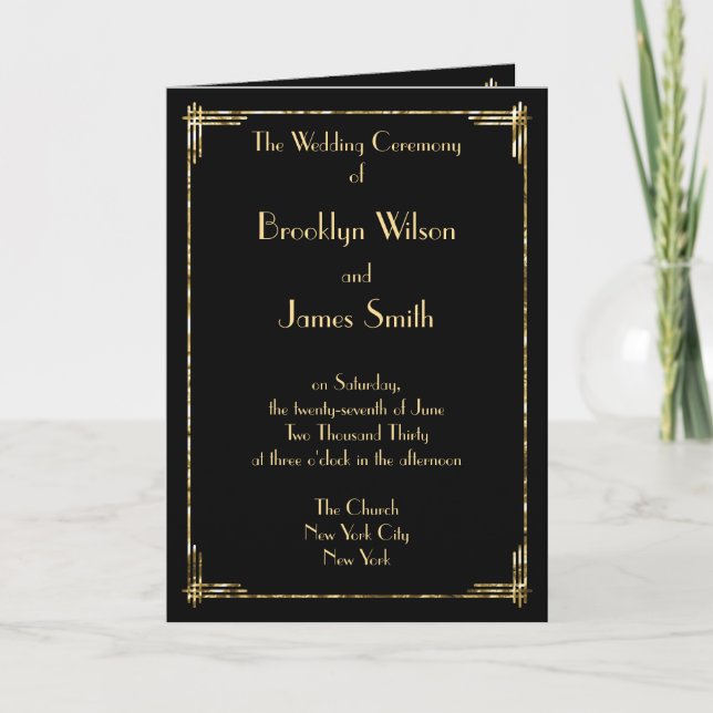 Gold Foil Great Gatsby Art Deco Wedding Programs (Front)