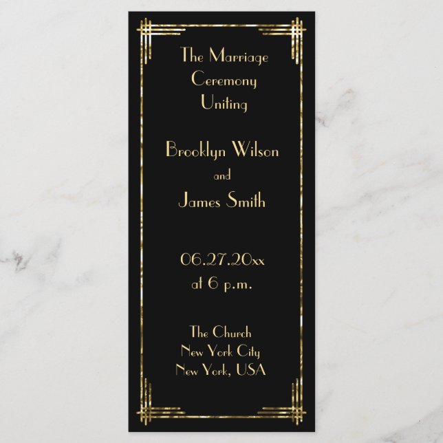 Gold Foil Great Gatsby Art Deco Wedding Programs (Front)