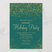 Gold foil green confetti corporate Christmas Invitation