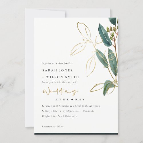 GOLD FOIL GREEN EUCALYPTUS FOLIAGE WEDDING INVITE