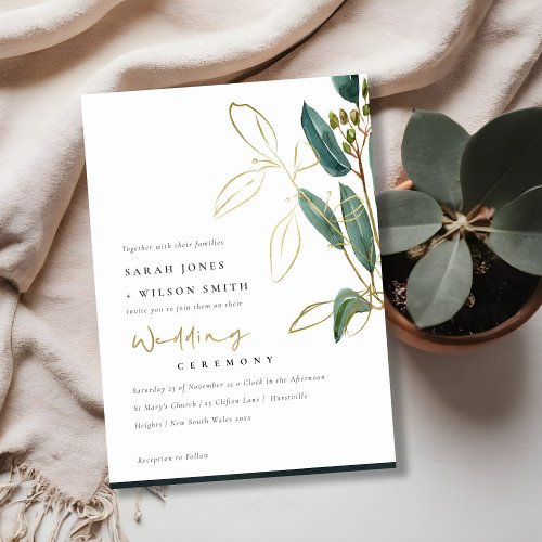 GOLD FOIL GREEN EUCALYPTUS FOLIAGE WEDDING INVITE