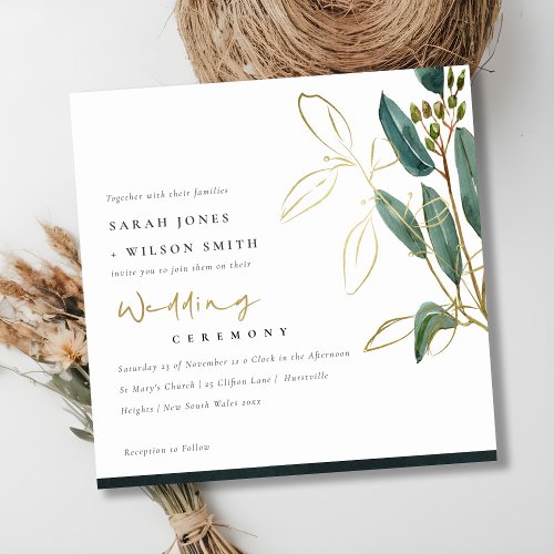 GOLD FOIL GREEN EUCALYPTUS FOLIAGE WEDDING INVITE