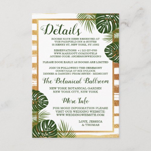 Gold Foil  Green Palm Leaf Beach Wedding Enclosure Card