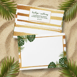 Gold Foil & Green Palm Leaf Beach Wedding Envelope
