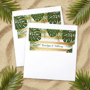 Gold Foil & Green Palm Leaf Beach Wedding Envelope Liner
