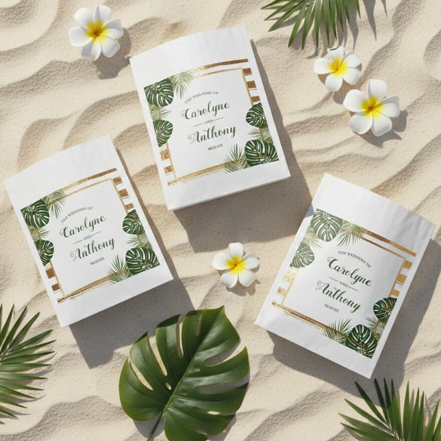 Gold Foil & Green Palm Leaf Beach Wedding Favor Bag (Creator Uploaded)