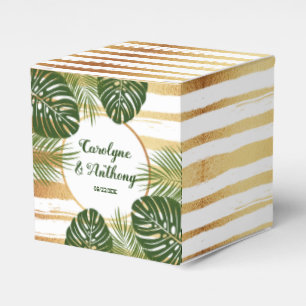 Gold Foil & Green Palm Leaf Beach Wedding Favor Boxes