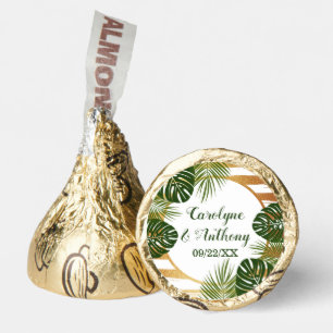 Gold Foil & Green Palm Leaf Beach Wedding Hershey®'s Kisses®