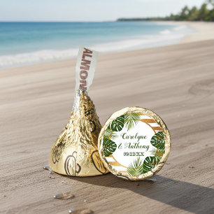 Gold Foil & Green Palm Leaf Beach Wedding Hershey®'s Kisses®