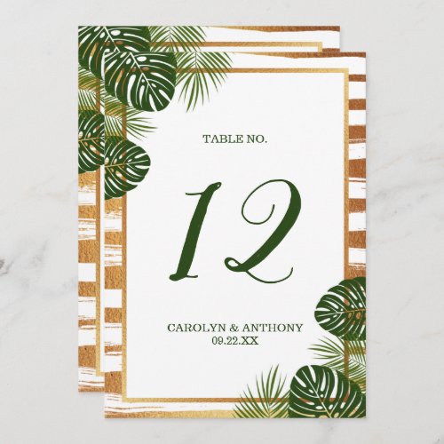 Gold Foil  Green Palm Leaf Beach Wedding Invitation