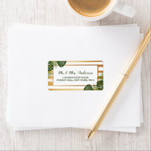 Gold Foil & Green Palm Leaf Beach Wedding Label