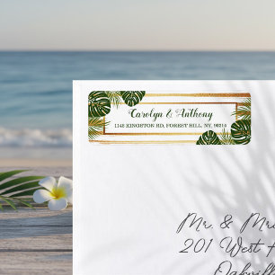 Gold Foil & Green Palm Leaf Beach Wedding Label