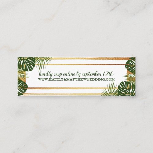 Gold Foil  Green Palm Leaf Beach Wedding Mini Business Card