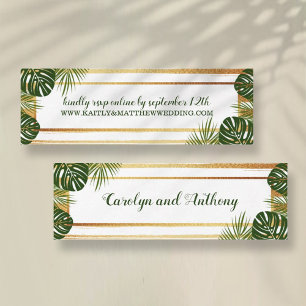 Gold Foil & Green Palm Leaf Beach Wedding Mini Business Card