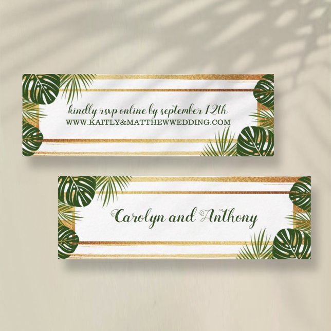 Gold Foil & Green Palm Leaf Beach Wedding Mini Business Card (Creator Uploaded)