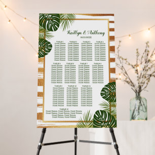 Gold Foil & Green Palm Leaf Beach Wedding Seating Foam Board