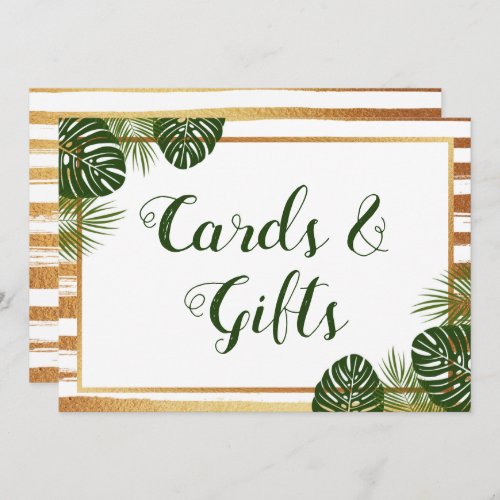 Gold Foil & Green Palm Leaf Beach Wedding Sign Invitation