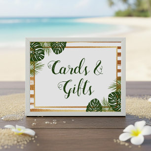 Gold Foil & Green Palm Leaf Beach Wedding Sign Invitation