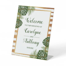Gold Foil & Green Palm Leaf Beach Wedding Welcome