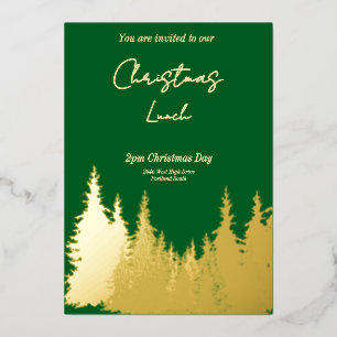 Gold Foil Green Pine Tree Christmas Party  Invitation