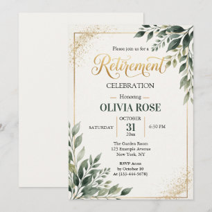 Gold Foil Greenery Botanical Retirement Invitation